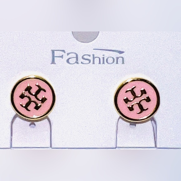 Tory Burch Inspired Jewelry - Tory Burch Inspired Pink and Gold Logo Earrings